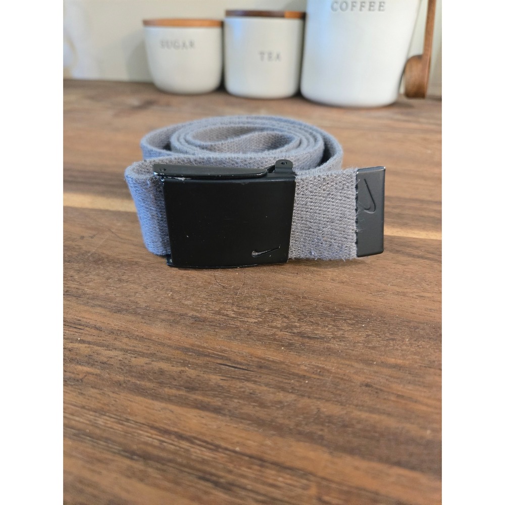 Nike Mens Webbed Belt Heather Grey Black Buckle Bottle Opener Adjustable Canvas